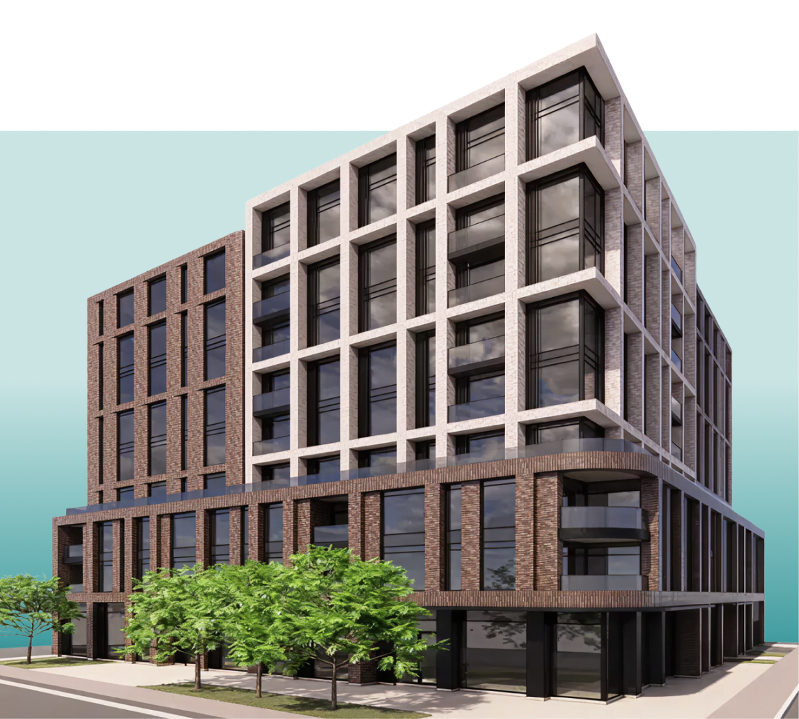 Render of the Forto mid-rise at 190 Beechwood Avenue.